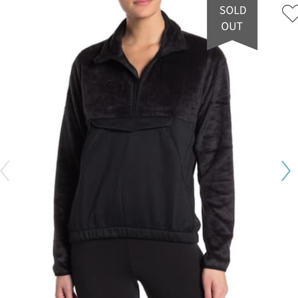 adidas
Faux Fur Mock Neck Half Zip Pullover
